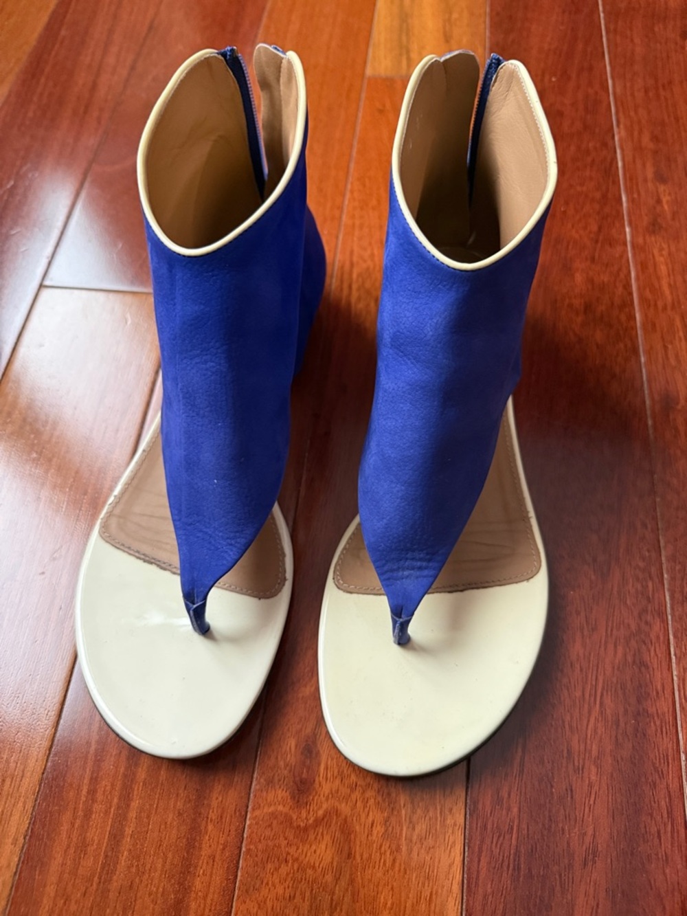 Salvatore Ferragamo Cobalt Blue Suede Ankle Thong Sandals